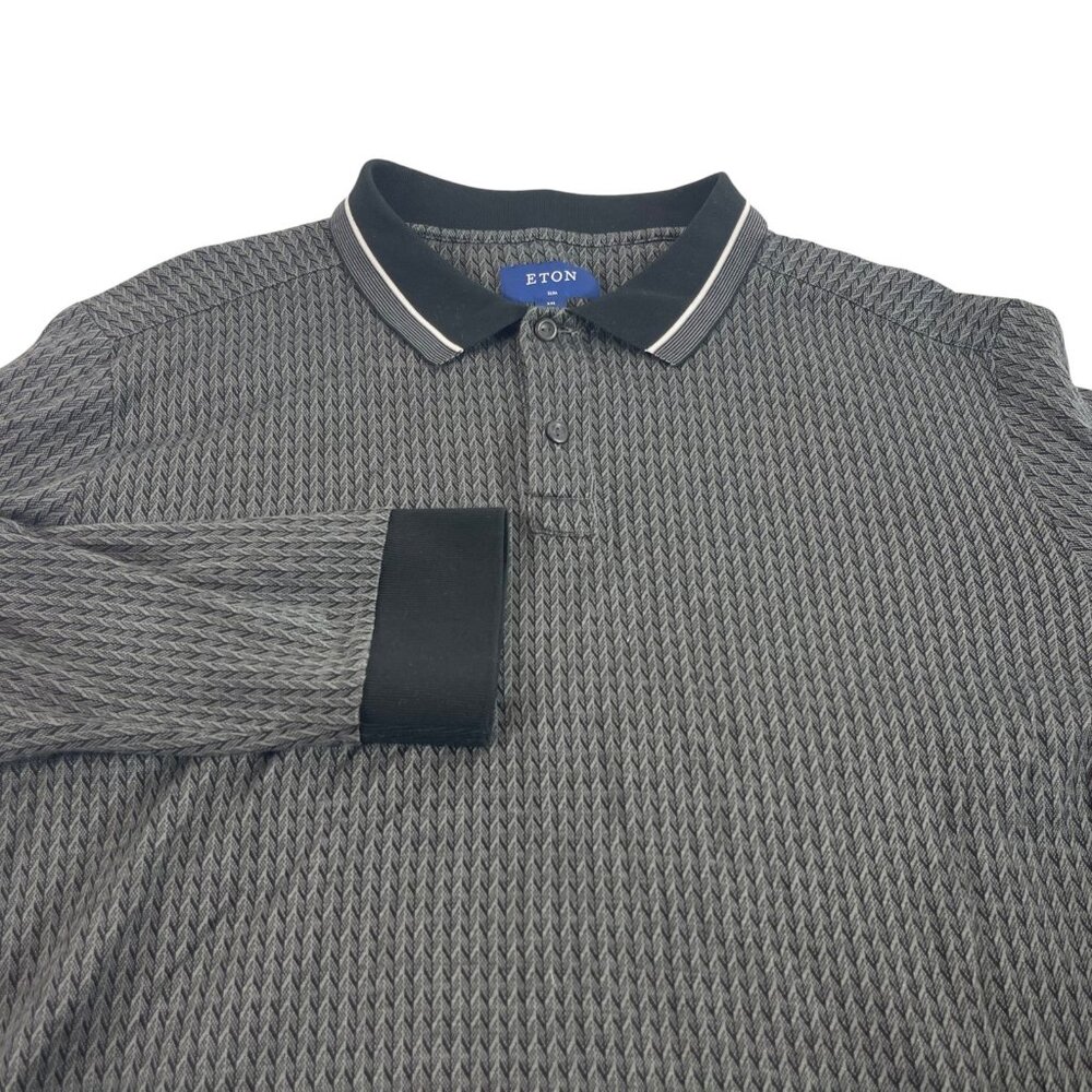 Eton Slim Performance‎ Polo Shirt Mens 2XL Black Gray Long Sleeve